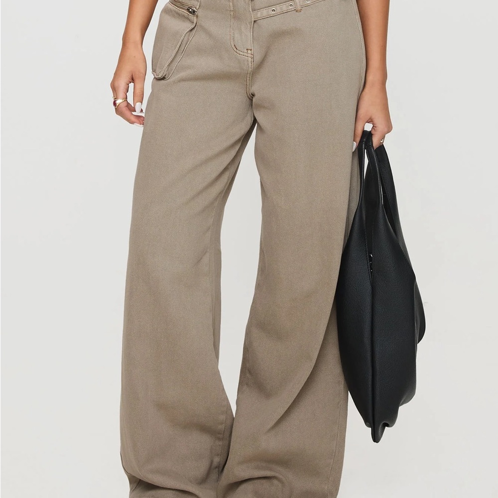 Princess Polly Paltrow Mid Rise Cargo Wide Leg Jeans Brown